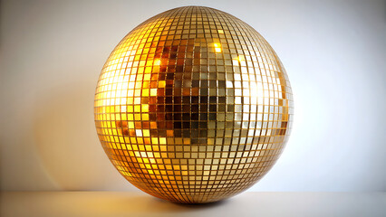 Obraz premium A large golden disco ball on a table with a reflective surface