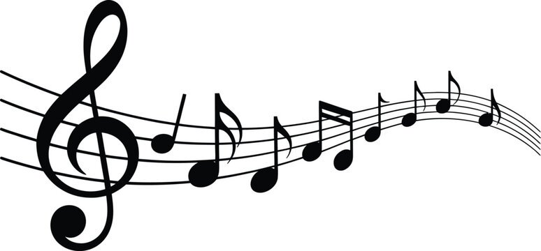 Musical notes and treble clef on a stave with eighth notes and rests