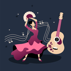 Flamenco dancer - colorful flat design style illustration
