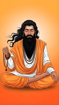 Guru ravidas jayanti celebration with a spiritual leader portrait illustration, Meditating sadhu with mala beads in hand
