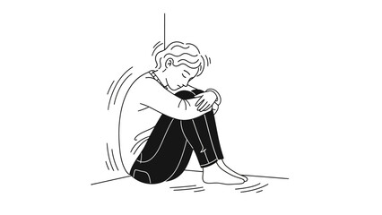 Sad Young Man Sitting on Floor.