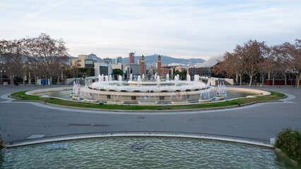 Barcelona Magic Fountain water show Montjuic cityscape