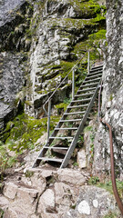 Treppe auf dem Wanderweg Sentier des Roches (Felsenpfad) am Col de la Schlucht im Elsass