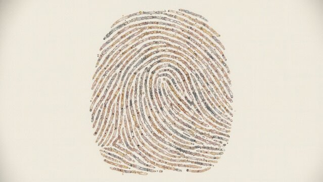 Modern biometric security element with detailed mosaic-like epidermal ridges digital rendering
