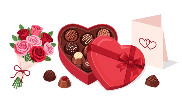 Romantic Gift with Chocolate Box and Roses