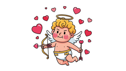 Obraz premium Cherubic Angel with Bow and Arrow Amidst Hearts