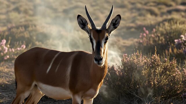 Blesbok Antelope Wildlife Portrait at Golden Hour with Backlight Haze