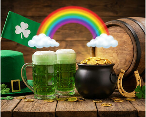 Festive St Patrick&rsquo;s Day Illustration with Irish Symbols 