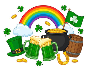 Festive St Patrick&rsquo;s Day Illustration with Irish Symbols 