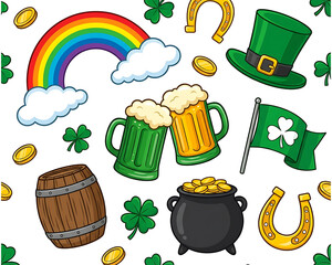 Festive St Patrick&rsquo;s Day Illustration with Irish Symbols 