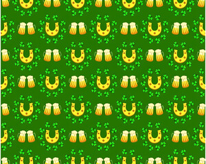St Patrick&rsquo;s Day Seamless Pattern with Beer, Horseshoe and Clover