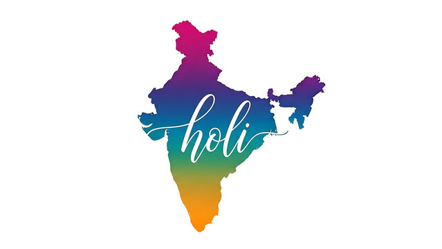 Colorful holi festival typography on the map silhouette of india against a black background isolated on transparent background