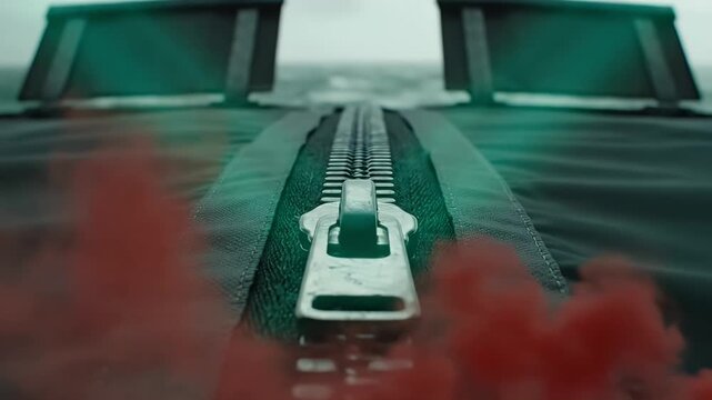 Zipper Opening Reveal Ocean Stormy Cinematic Closeup