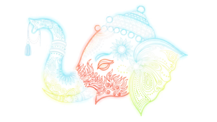 Vibrant artistic illustration of lord ganesha with intricate patterns and neon colors isolated on transparent background
