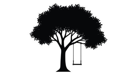 a tree with a swing hanging from a branch silhouette high quality professional detailed modern elegant