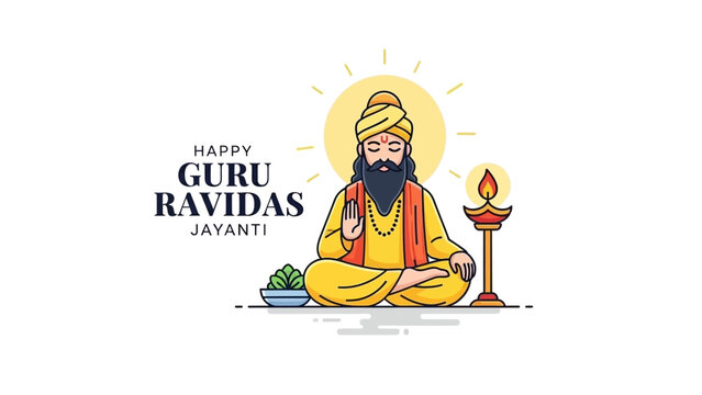 Guru Ravidas Jayanti Illustration of Saint Sitting.