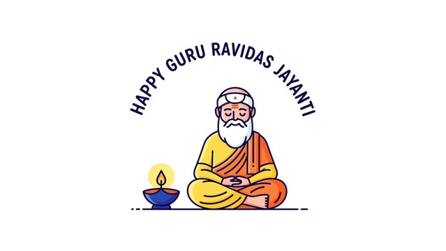 Guru Ravidas Jayanti cartoon illustration man meditating.