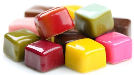 Close up of assorted colorful candes isolated on the white background 