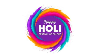 Happy holi festival of colors illustration with a vibrant circular explosion of powder isolated on transparent background