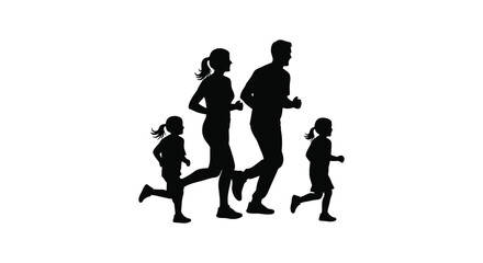 Obraz premium family of four running together in a black silhouette high quality professional detailed modern elegant stylish