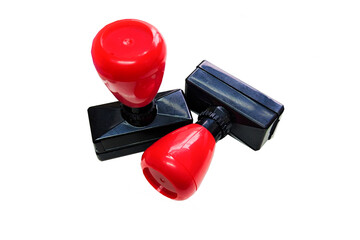 Red Handle Rubber Stamper Isolated on White Background. flash stamp, Stamps are equipment for correspondence activities or agreement documents stamp handle, Stamp, modern rubber stamps isolated on whi