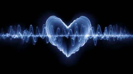 Blue heart-shaped waveform on a black background, symbolizing love and energy.