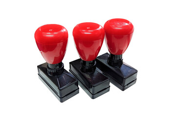 Red Handle Rubber Stamper Isolated on White Background. flash stamp, Stamps are equipment for correspondence activities or agreement documents stamp handle, Stamp, modern rubber stamps isolated on whi