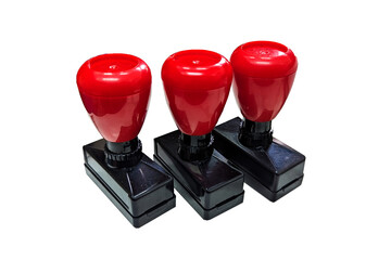 Red Handle Rubber Stamper Isolated on White Background. flash stamp, Stamps are equipment for correspondence activities or agreement documents stamp handle, Stamp, modern rubber stamps isolated on whi