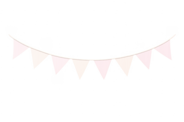 Pink bunting flags decorating celebration events with transparent background