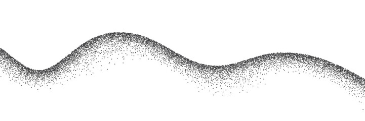 Grain wavy background. Dot stipple wave, black noise dotted line with sand texture and grainy effect. Mountain, dessert, dune, water landscape. Abstract vector illustration.