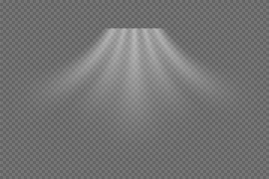Airflow white stream on transparent background with soft fading effect. Light beams spread downward creating smooth gradient motion. Modern realistic vector illustration.