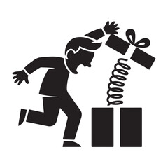 Surprising Jack in the Box Concept with Businessman Jumping Out of a Gift Icon