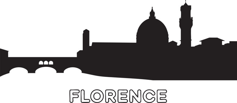 Florence italy city skyline silhouette featuring ponte vecchio bridge and cathedral duomo dome