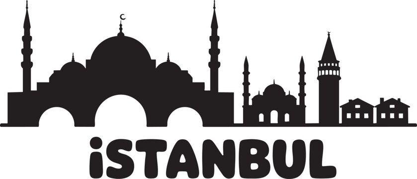 Istanbul skyline silhouette featuring hagia sophia mosque and galata tower in turkey cityscape