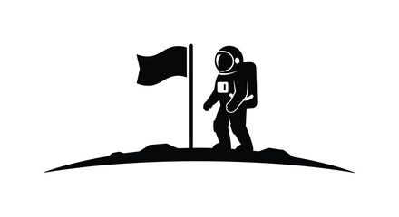astronaut standing on a hill with a flag silhouette high quality professional detailed modern elegant stylish