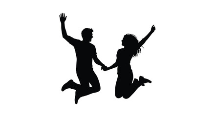 a man and woman jumping in the air with hands clasped silhouette high quality professional detailed