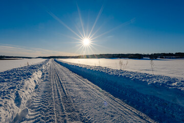 Cold winter landscape with snow and frost