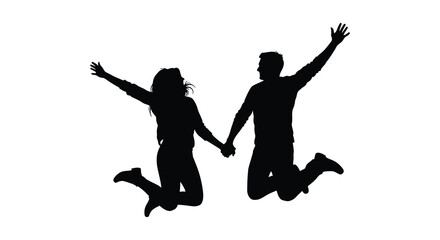a joyful couple jumping and holding hands in a romantic silhouette high quality professional detailed modern