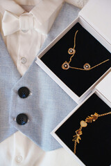 Jewelry and vest set for formal occasion preparation
