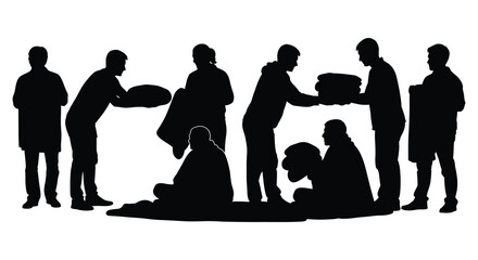 a group of people helping each other with boxes and items silhouette high quality professional detailed