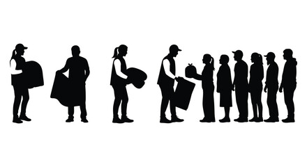a group of people standing in line with various poses silhouette high quality professional detailed modern
