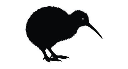 a black silhouette of a kiwi bird standing on white background silhouette high quality professional detailed