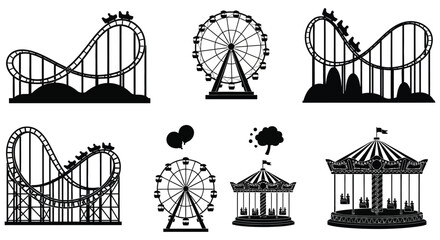amusement park rides and attractions in black silhouette high quality professional detailed modern elegant stylish clean