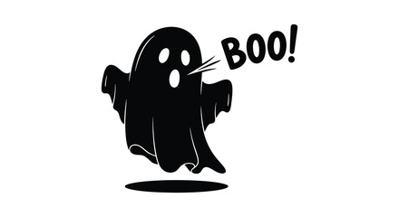 a cartoon ghost with a surprised expression and the word boo silhouette high quality professional detailed