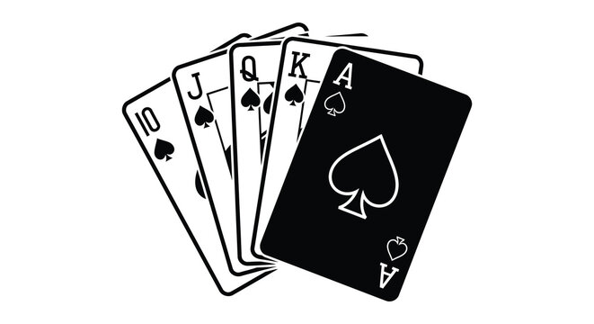 a set of five playing cards fanned out with ace of spades on top silhouette