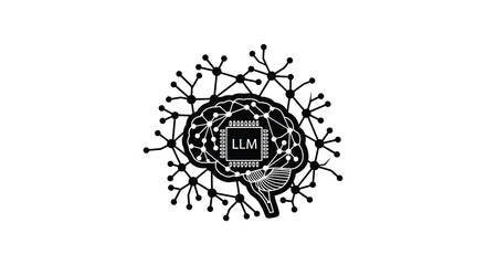 a black and white brain with neural connections and a computer chip silhouette high quality professional