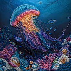 Obraz premium Mystic Jellyfish in Midnight Ocean