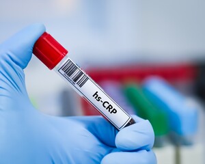 Fototapeta premium Blood sample tube for hs-CRP test analysis.