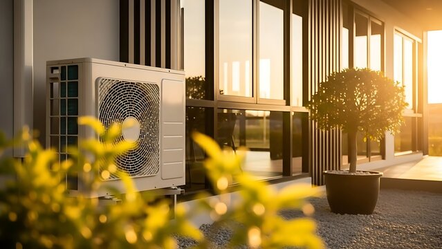 Modern Building Exterior with Air Conditioning Unit and Plants