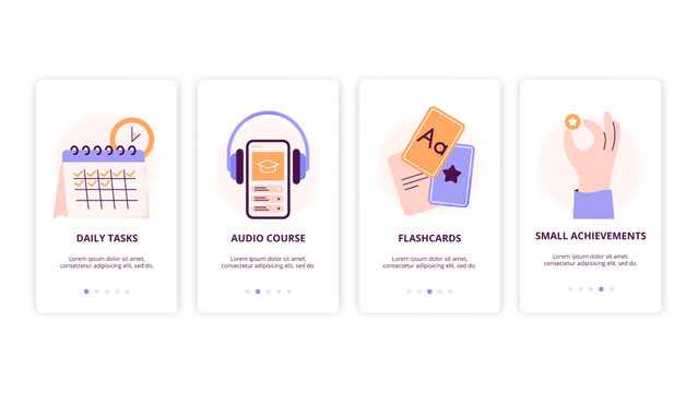 Microlearning icons set. Online education, digital study, and mobile learning concepts. Vector flat illustrations for web, app design, and presentations.